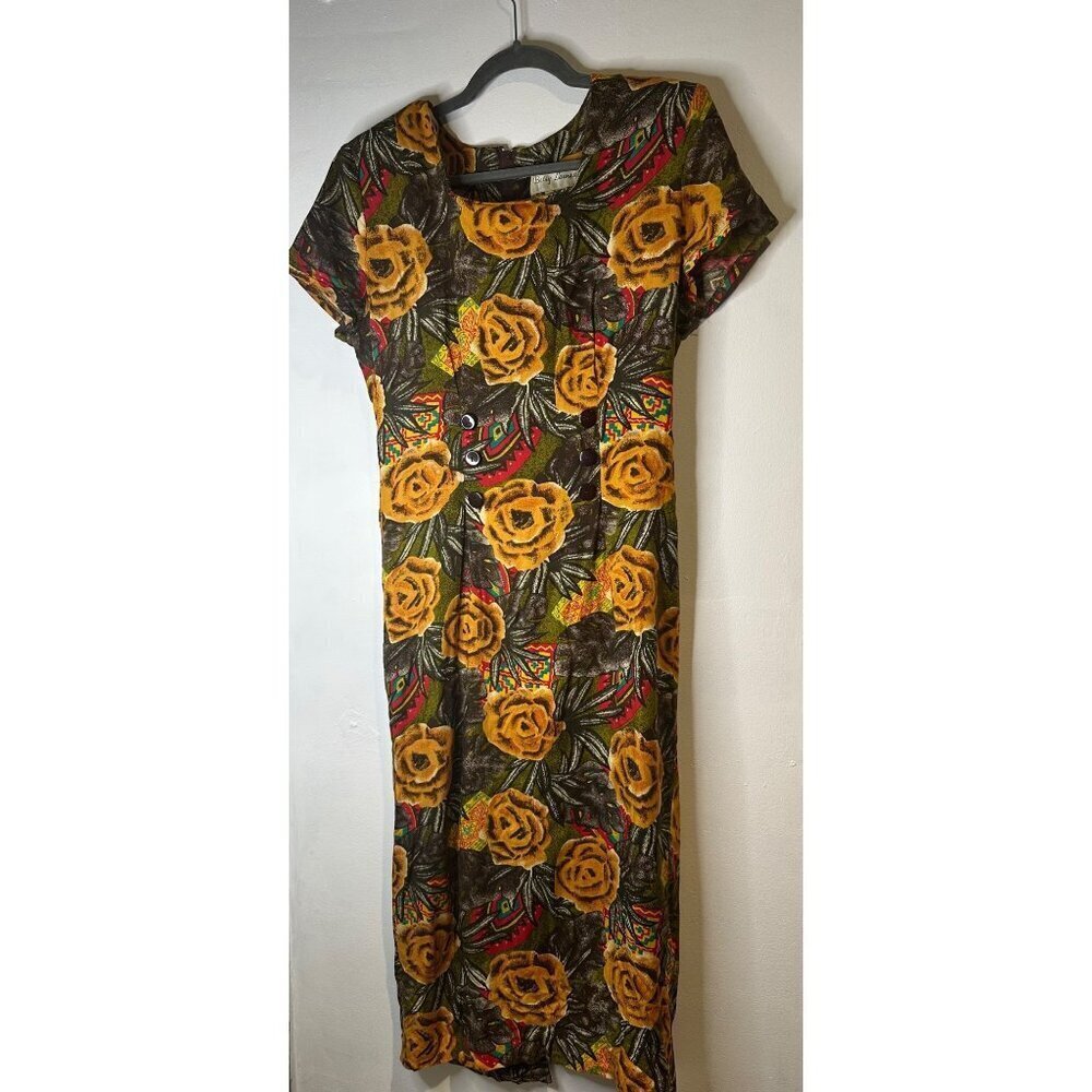 Betsy Lauren Floral Rayon Dress 9/10 Cottagecore Boho Romantic Soft Vintage